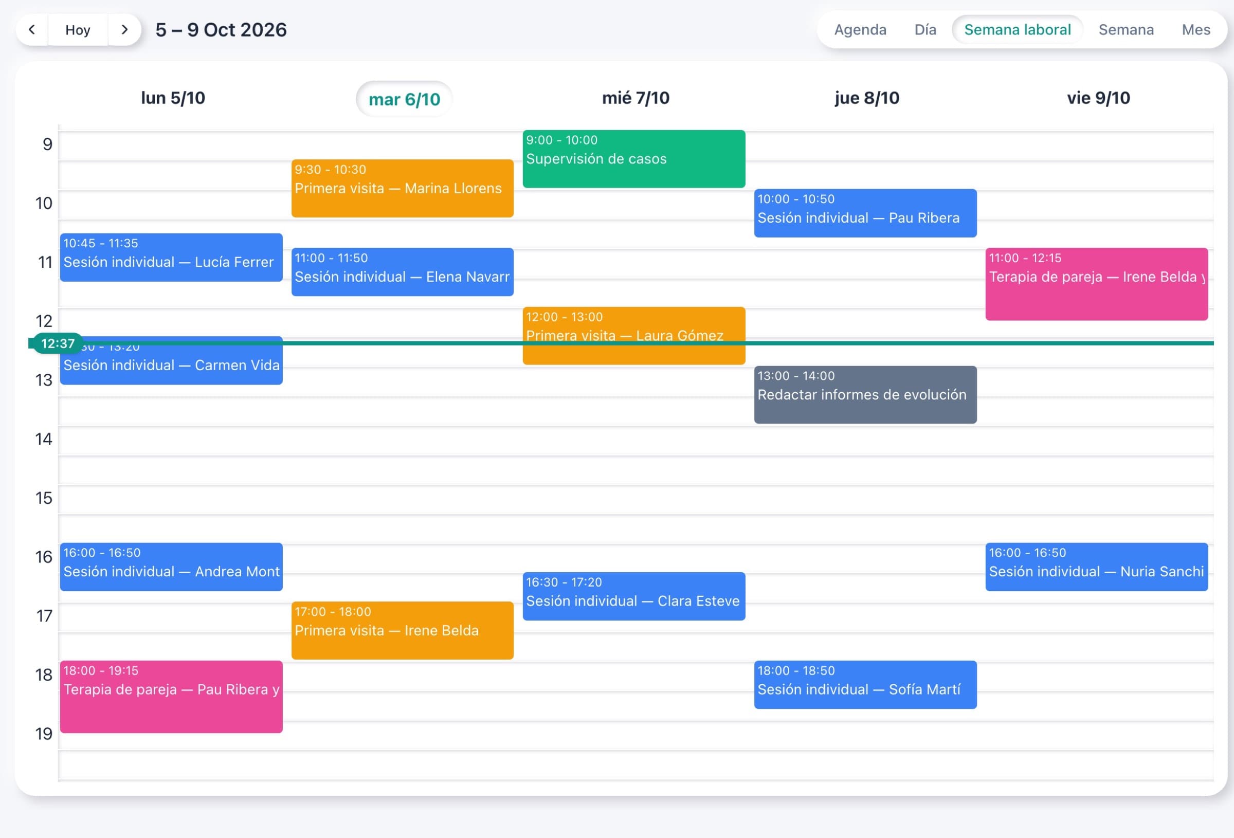 Agenda setmanal amb sessions de colors